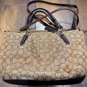 Coach Tan and Brown Signature Shoulder Bag